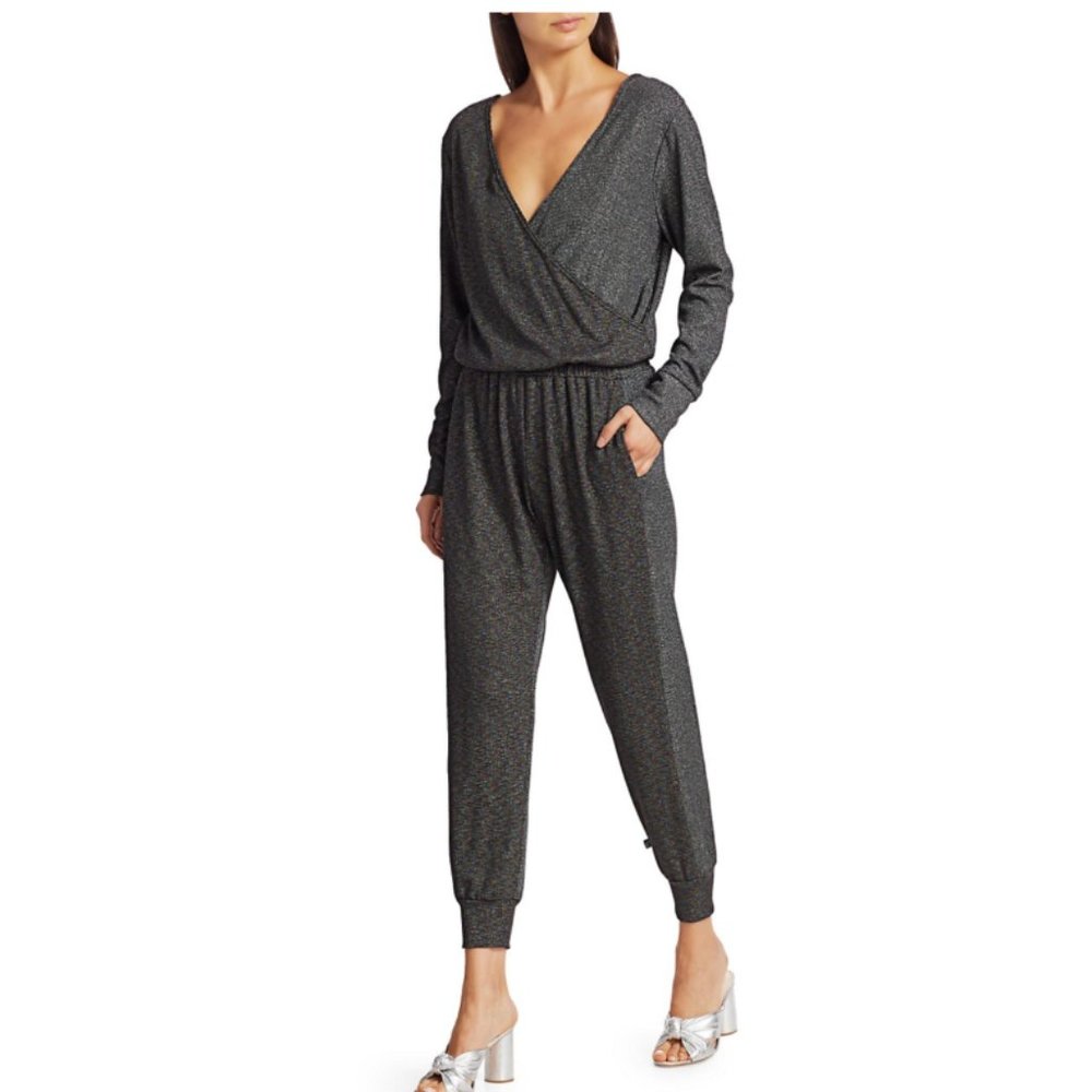 💥NWOT Terez Cloud Nine Waffle Knit Jumpsuit Disco Metallic Luxe Size Small